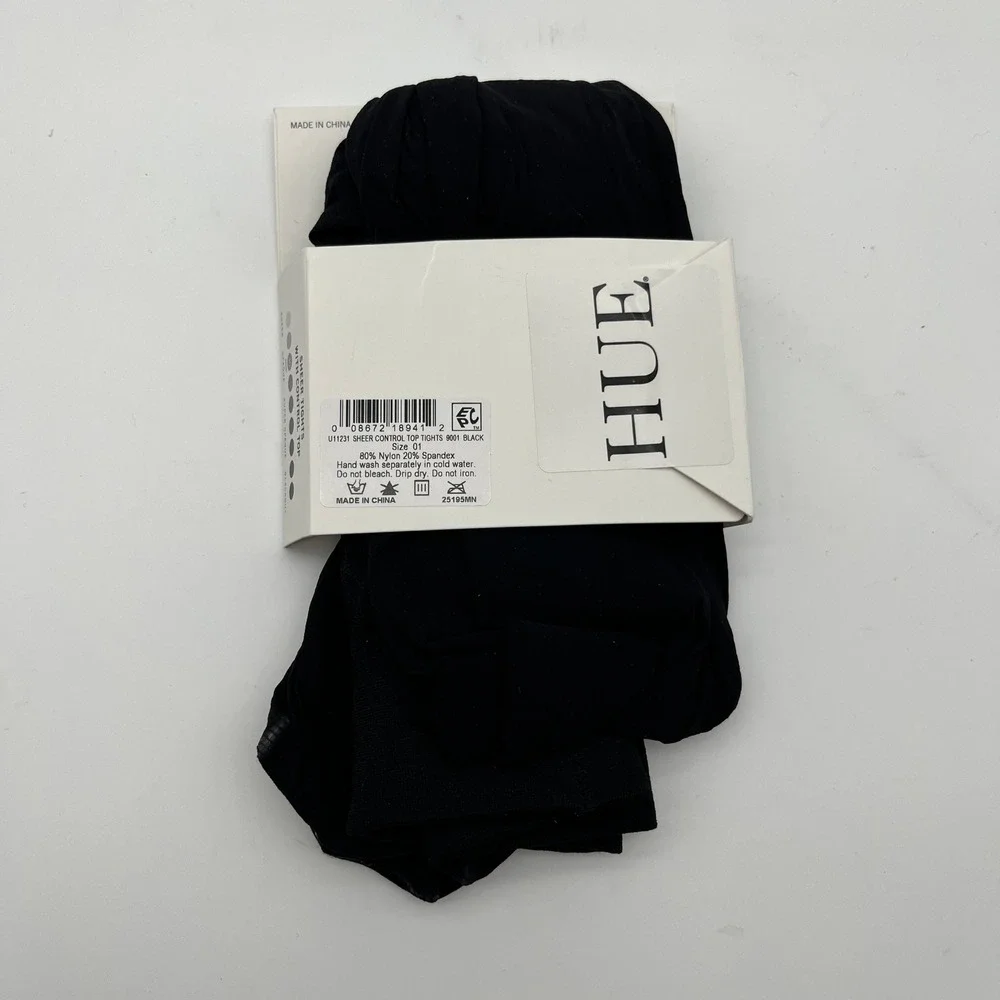 HUE Tights Women Size 1 Black Sheer Tights Control Top Perfit Technology U11231